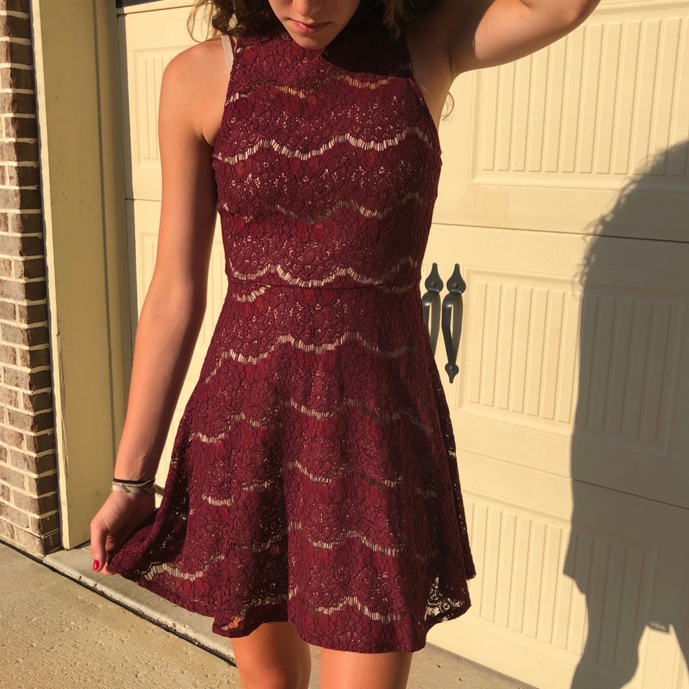Love, Fire Maroon Lace Dress